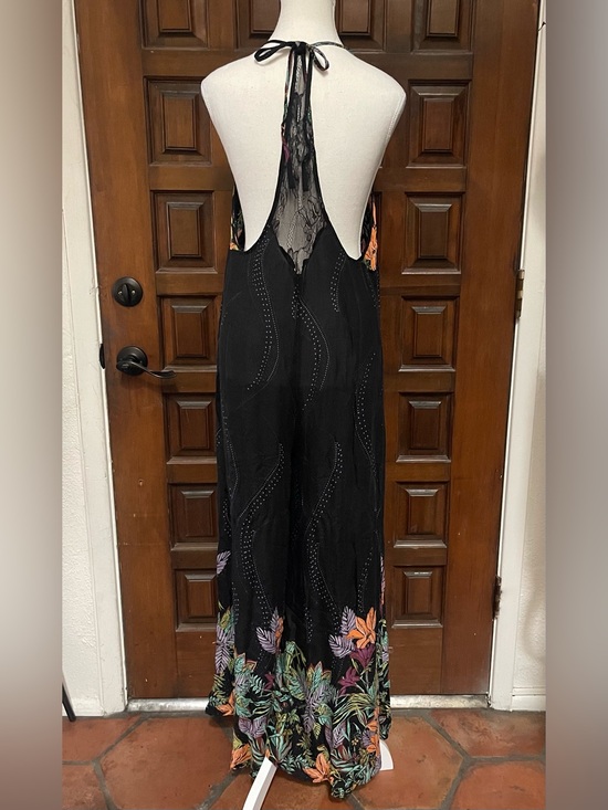 Intimately By Free People Pants - Intimately Free People Sleeveless Black Lace-Back Floral-Trim Wide Leg Jumpsuit